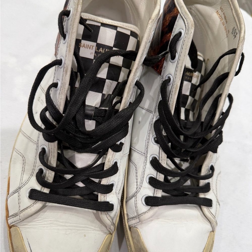 Saint Laurent White and Black Checkered High-Tops